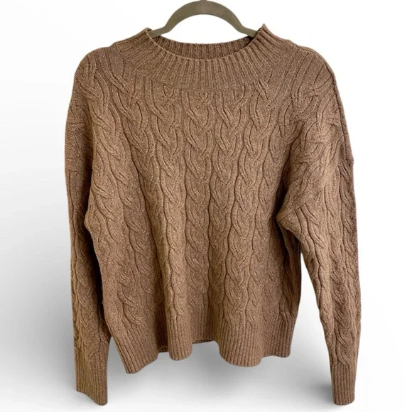 HAVEN WELL WITHIN ORGANIC COTTON CABLE KNIT SWEATER MOCK NECK BROWN SIZE SMALL - Picture 5 of 13